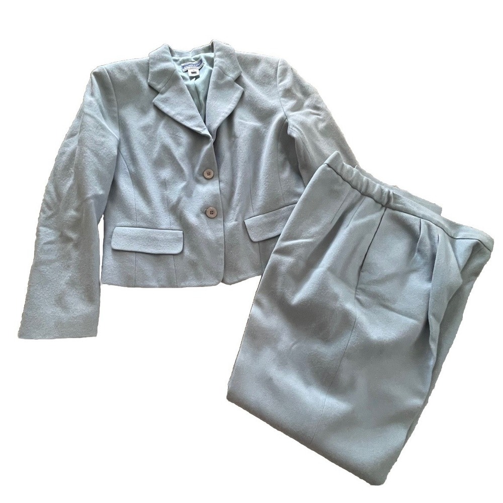 Vintage Pendleton Womens 2 Piece Suit Size 10 Blue Virgin Wool Blazer Pants Set